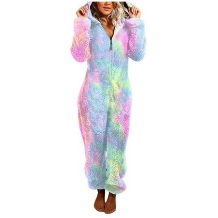 

Tangnade Jumpsuits For Women Dressy Women Long Sleeve Hooded Jumpsuit Pajamas Casual Winter Warm Rompe Sleepwear Pink M
