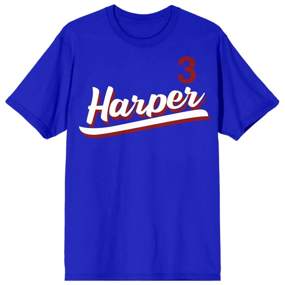 MLBPA Bryce Harper 3 Baseball Player Graphic Adult Royal Blue Crew Neck Short Sleeve T-shirt-Medium