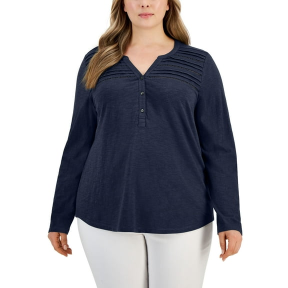 Plus Size Solid Knit Top Industrial Blue 2X
