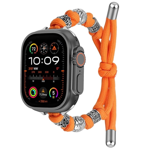 Rope Nylon Braided Band for Apple Watch 42(Series 1 2 3)/44/45/46/49mm, Adjustable Wristband Replacement Strap for Men Women for iWatch Series 11 10 9 8 7 6 5 4 3 2 1 SE321 Ultra321, Orange