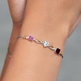 thumbnail image 4 of Gem Stone King 925 Silver and 10K Yellow Gold Pink Created Sapphire Sky Blue Aquamarine Red Garnet and Lab Grown Diamond Tennis Bracelet for Women By Keren Hanan (2.20 cttw, Adjustable up To 9 inch), 4 of 4