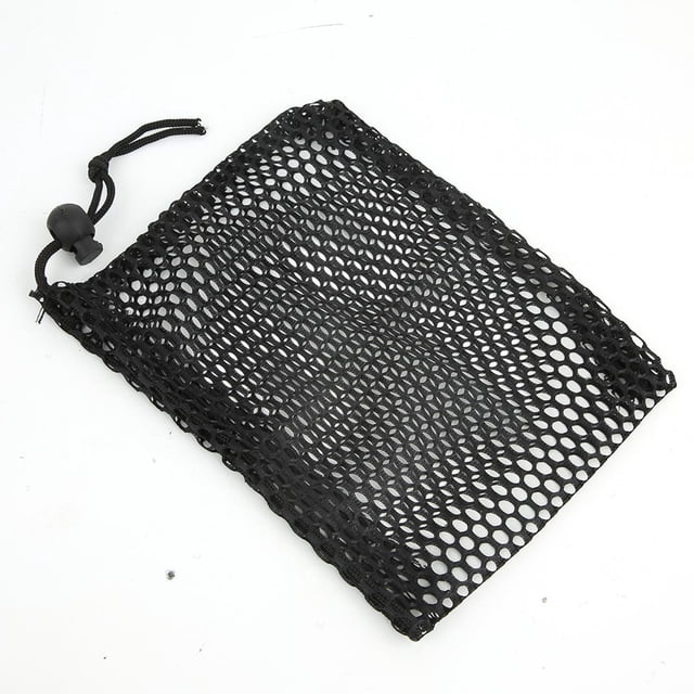 Small Black Nylon Golf Ball Mesh Drawstring Bag - Durable, Wear-Resistant, Washable & Quick-Drying Golf Accessory, Hangs on Golf Club Bags for Easy Ball Retrieval, Holds Up to 10 Golf Balls,