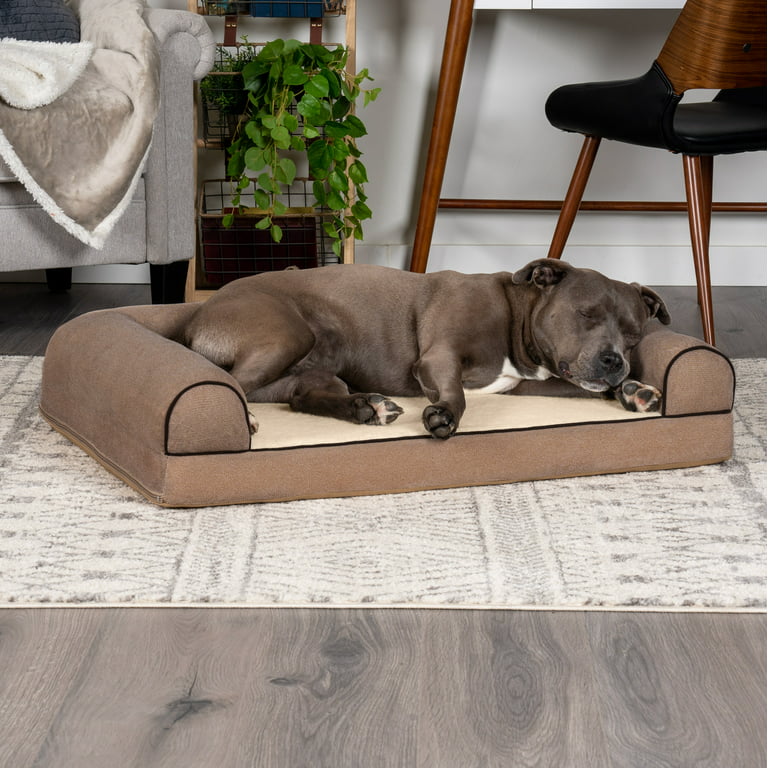 FurHaven Faux Fleece & Chenille Soft Woven Pillow Sofa Pet Bed - Coffee (Large)