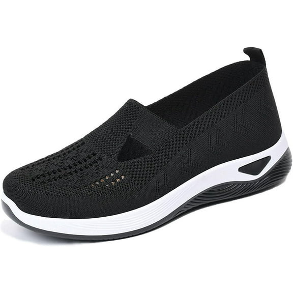 HeaCare Women's Woven Orthopedic Breathable Slip On Sneakers, Black, Size 6