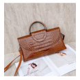 thumbnail image 4 of Genuine Cowhide Women Crossbody Bag, Glossy Crocodile Embossed Metal-Ring Top-Handle Purse, 4 of 5