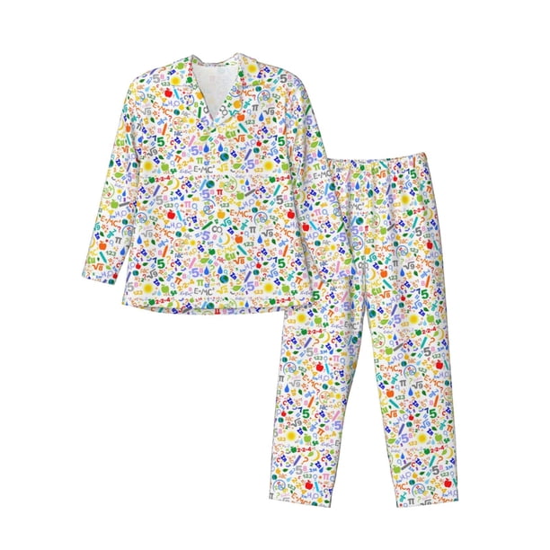 Balery Education And Science Pijama para Hombre de Dos Piezas con Manga Larga, Conjunto de Dormir y Descanso Suave con Bolsillos-Large
