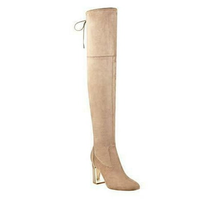 

Guess Abegail 9.5 Taupe Beige Nude Fabric Over Knee High Party Boots Block Heel New