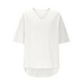 thumbnail image 4 of Men's Deep V Cotton Linen Tunic Shirts Summer Loose Short Sleeve Casual Oversized Beach, 4 of 6
