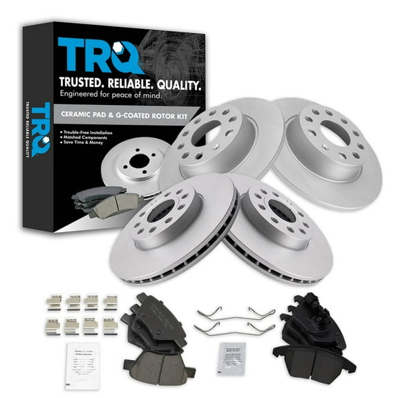 TRQ Front & Rear Ceramic Brake Pad & Coated Rotor Disc Kit Fits Select VW Jetta Golf