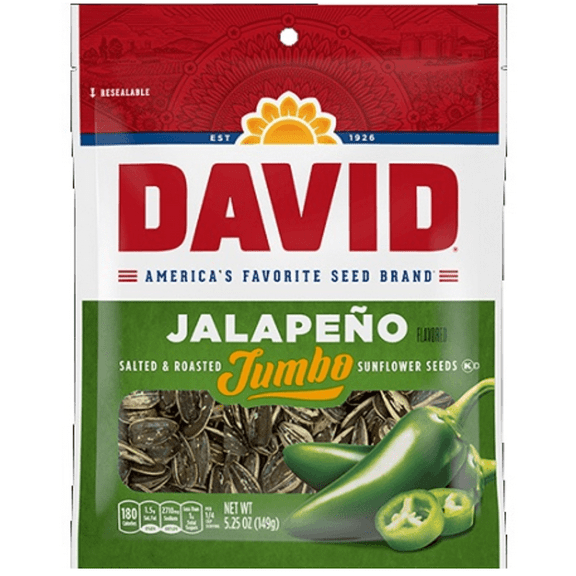 DAVID Seeds JALAPENO HOT SALSA Jumbo Sunflower Seeds, Keto Friendly Snack, 5.25 Ounce Bags, (BOX OF 12) DELICIOUS READY TO EAT