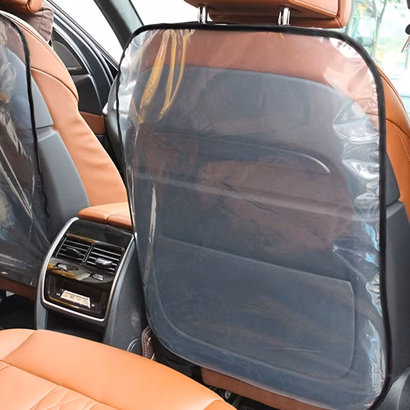 1pc Black Edge Transparent Car Backseat Protector, Anti-Dirt Kick Mat, Clear Seat Kick Pad with Black Trim