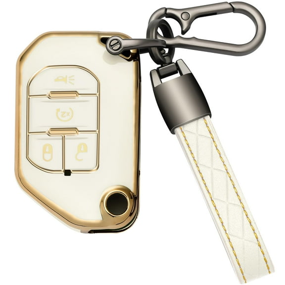 for Jeep Key Fob Cover, TPU with Keychain Key Fob Case Holder 360 Degree Protection for 2018 2019 2020 2021 2022 2023 Jeep Wrangler Gladiator JL JLU Rubicon 4 Buttons Smart Key