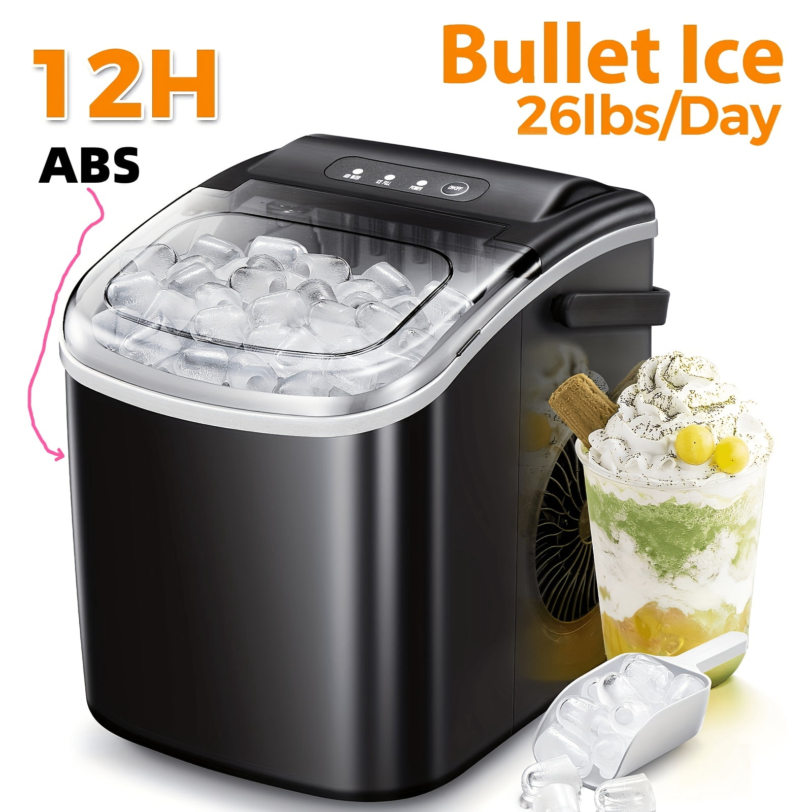 Countertop Ice Maker, 26 Lbs/24H Bullet Ice or 35 Lbs/24H Nugget Ice, Soft Chewable Pebble Ice, Portable Stainless Steel Silver Ice Machine