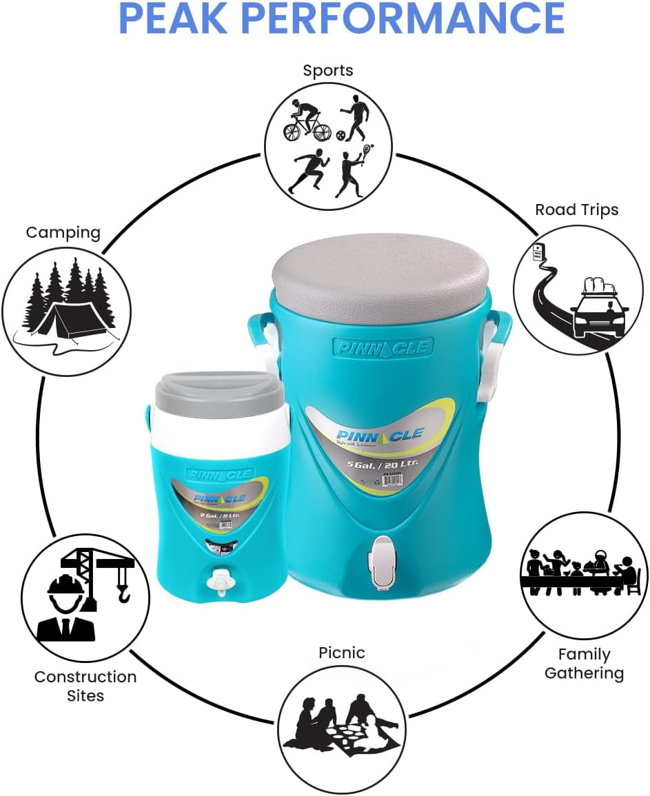 Pinnacle 5 Gallon Water Cooler and 2 Gallon Jug Set Portable with Spout Blue