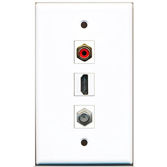 RiteAV - 1 Port HDMI and 1 Port RCA Red and 1 Port Coax Cable TV- F-Type Wall Plate
