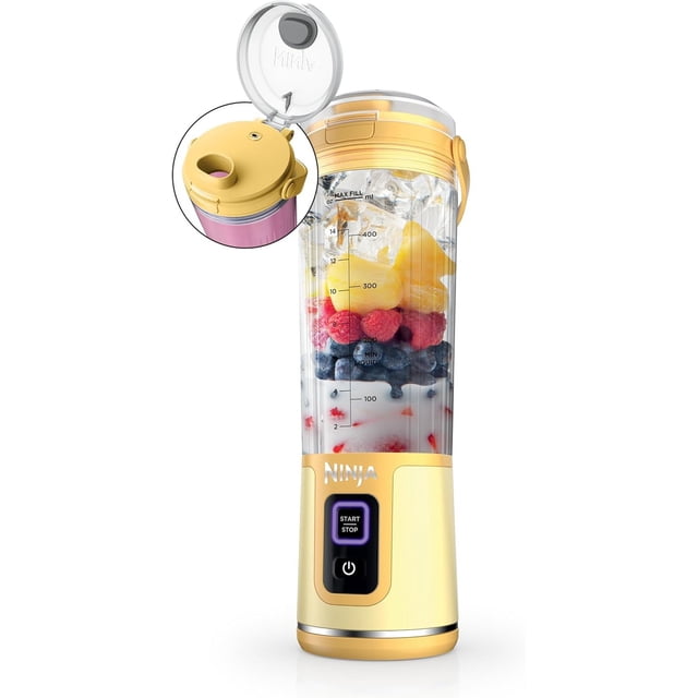 Ninja Blast Licuadora Portatil Recargable Ideal para Smoothies,Batidos,frappe con cable desmontable USB tipo C, vaso licuadora de 532ml(18 oz) Limon(Reacondicionado)