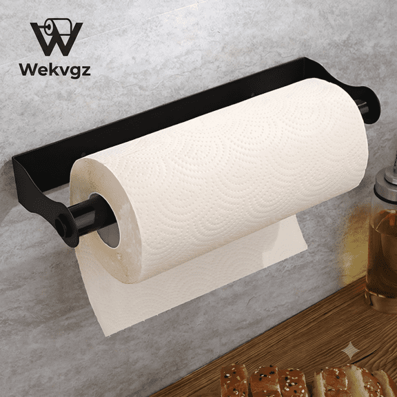Under Cabinet Toilet Paper Towel Holder, Heavy Duty Stainless Steel Wall Mount Rack, Fits Jumbo Rolls, Adhesive or Screw Installation, Black