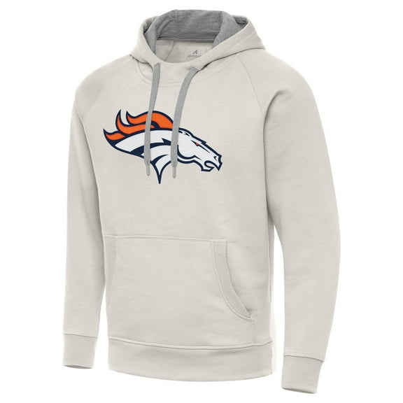 Men's Antigua Cream Denver Broncos Victory Raglan Pullover Hoodie