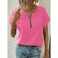 thumbnail image 2 of MORTTIC Women's V-Neck Zipper Top, Solid Color Short Sleeve Blouse for Office or Daily Wear, M, 2 of 4