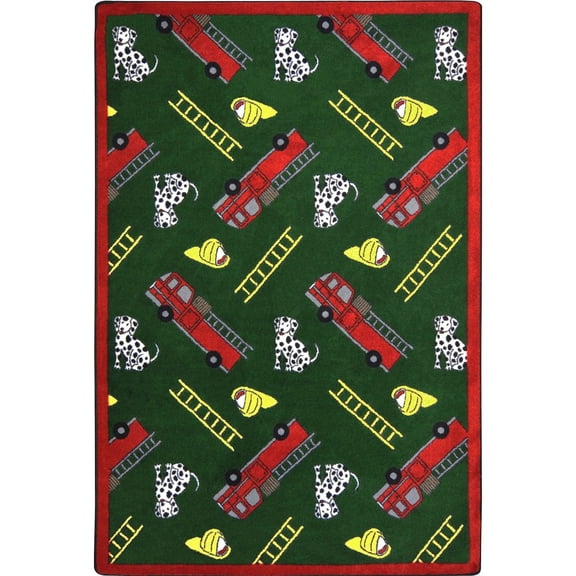Joy Carpets Playful Patterns Hook and Ladder 5'4" x 7'8" Area Rug in Color Green
