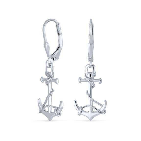 Bling Jewelry Womens Tropical Beach Nautical Anchor Lever Back Dangle Earrings .925 Sterling Silver