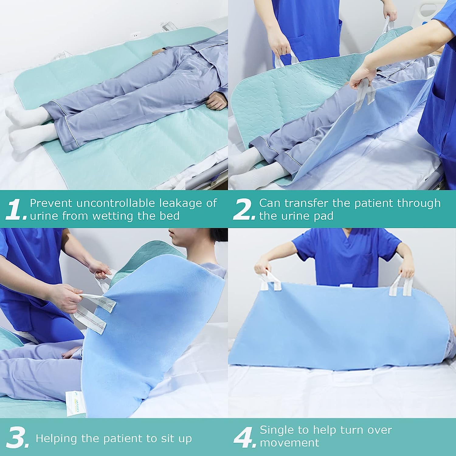 2pcs 24x36" Waterproof Reusable Positioning Bed Pad with Handles Incontinence Bed Pad