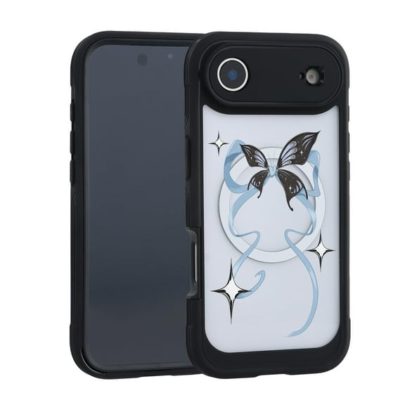 Dteck Magnetic for iPhone 17 Air Case with Built-in Screen Protector, Compatible with MagSafe, Cute Trendy Design Military Drop Proof Bumper Cover 6.6 Inch,Big Bowknot - Black