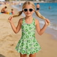 thumbnail image 3 of DISNIMO Shamrock Rainbow Printed Girls Swimsuits Palm Tree Print One Piece Swimwear with Skirt Sleeveless Bathing Suit U Neck Swim Dress for Kids Girls, 3 of 8
