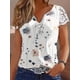 thumbnail image 2 of Blusa De Encaje De Contraste Con Estampado Floral, Blusa Casual De Cuello En V De Manga Corta, Ropa De Mujer, 2 of 4