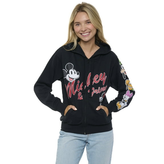 Disney Womens Mickey Mouse & Friends Hoodie Sweatshirt Black Zip Up