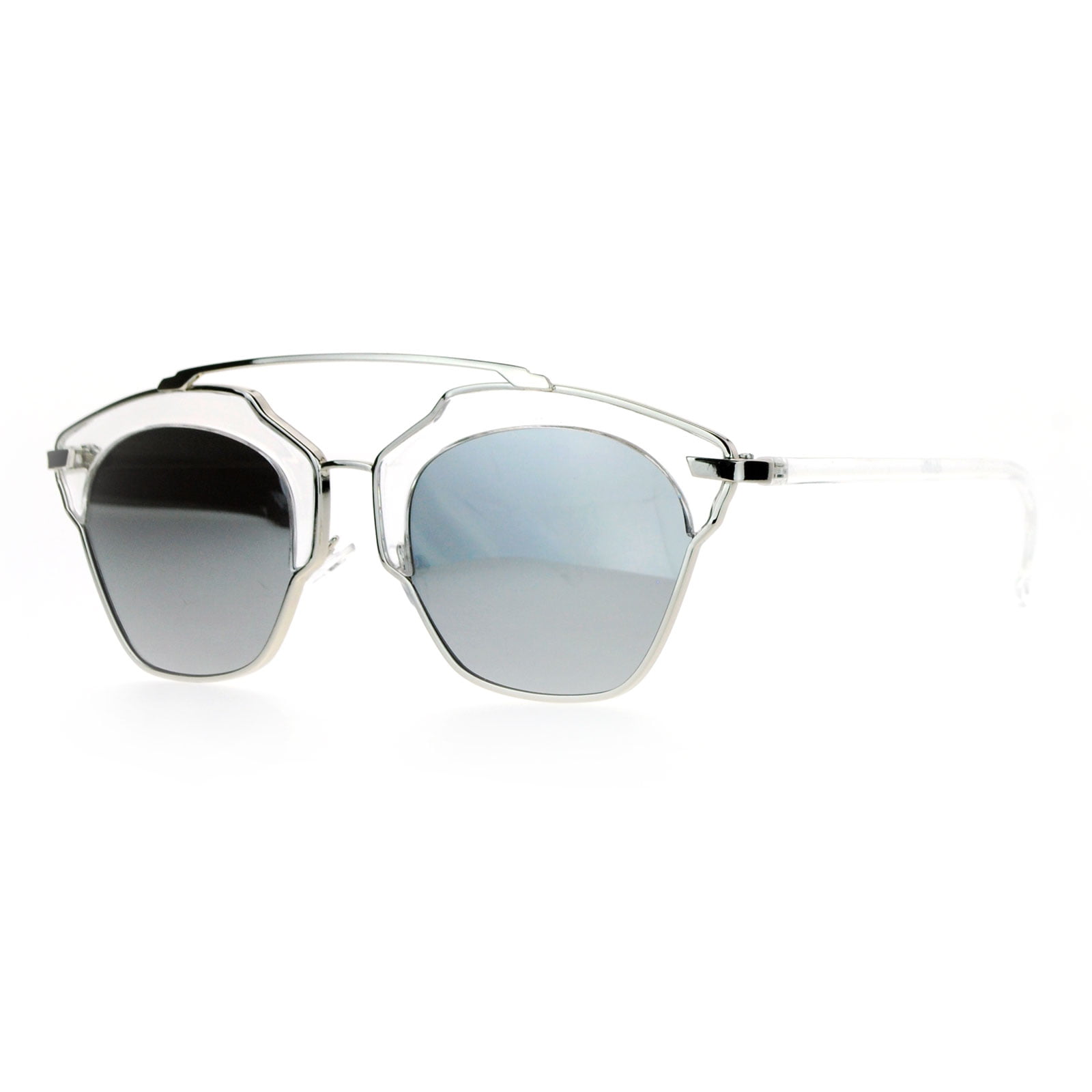 Sa106 Metal Outline Mirrored Mirror Lens Retro Vintage Half Rim Sunglasses Clear Mirror