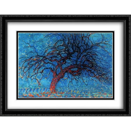 Avond (Evening): The Red Tree 2x Matted 36x28 Large Black Ornate Framed Art Print by Mondrian, Piet