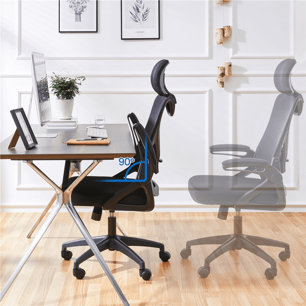 Alden Design High Back Ergonomic Mesh Office Chair with Adjustable Padded  Headrest, White/Black