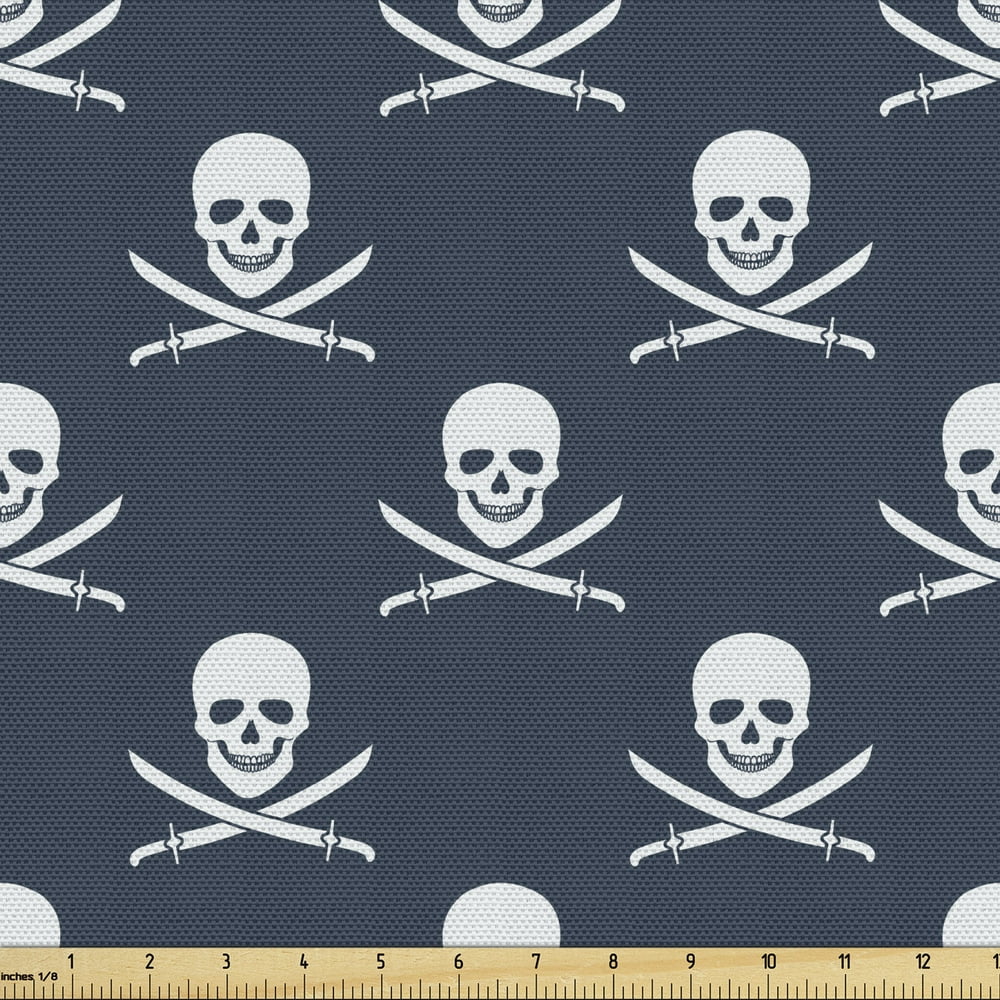 Pirates Fabric by The Yard, Jolly Roger Pattern in Classic Nautical