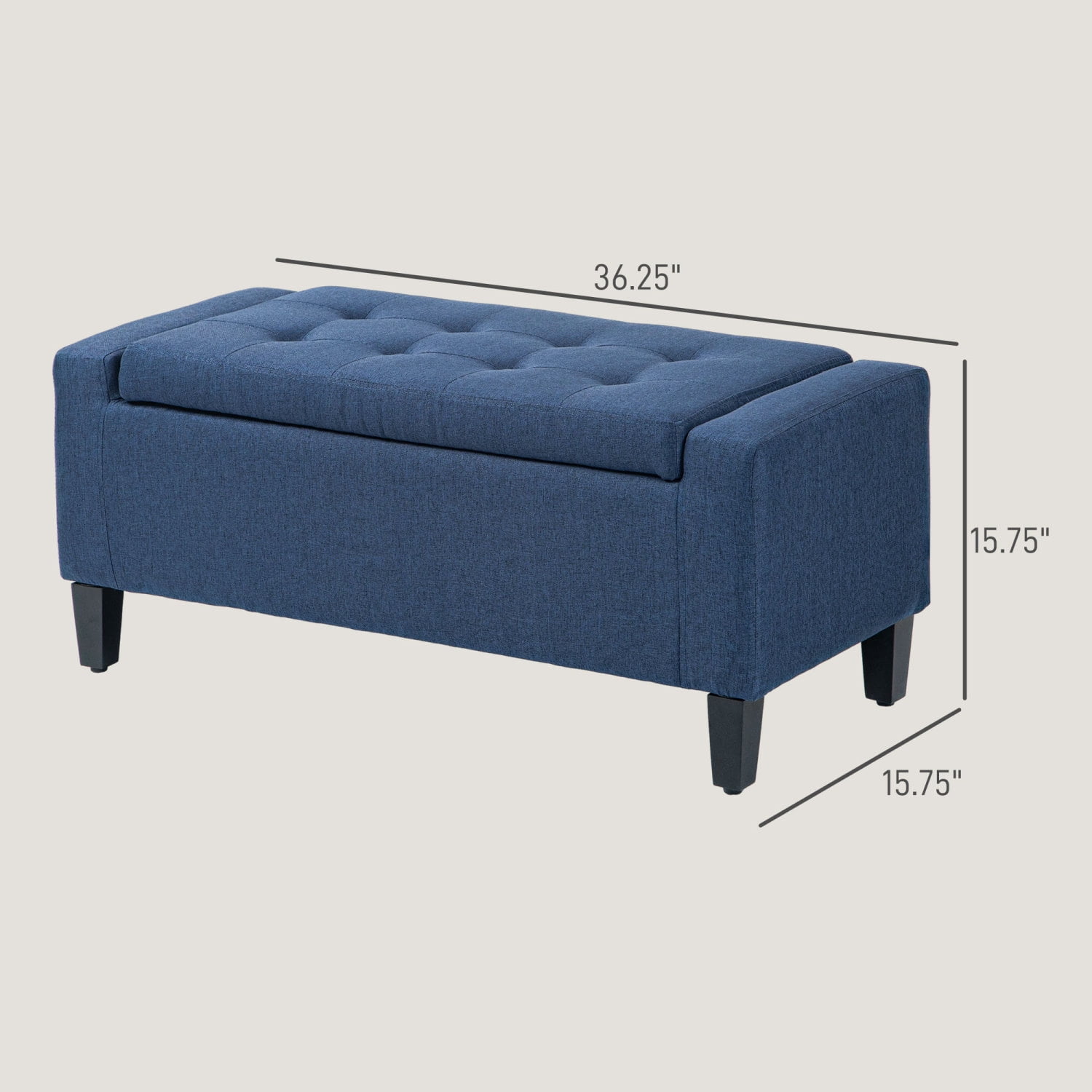 Versatile Storage Ottoman, Linen Fabric Footrest for Living Room, Blue
