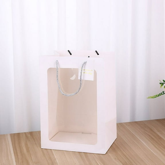 Nvzi 12 Pcs Mother's Day Clear Gift Bag with Window Transparent Bouquet Gift Bags with Handle Graduation Paper Bags Totes Flower Bags for Wedding 13.8*9.8*5.9inch (White)