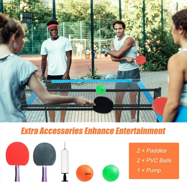 Gymax Ping Pong Table Game Set 2-In-1 Mesh Volleyball Tennis