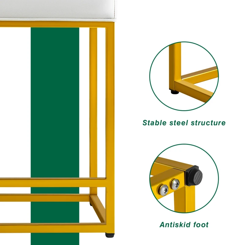Lacoo  24" Upholstered Counter & Bar Stool with Footrest, Set of 2, Golden and White, PU leather