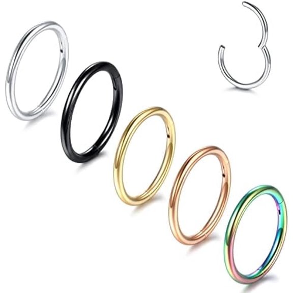14G 16G 18G 20G Nose Ring Hoop Stainless Steel Hinged Segment Ring Hoop Nose Clicker Ring Tragus Helix Cartilage Daith Rook Earring Piercing