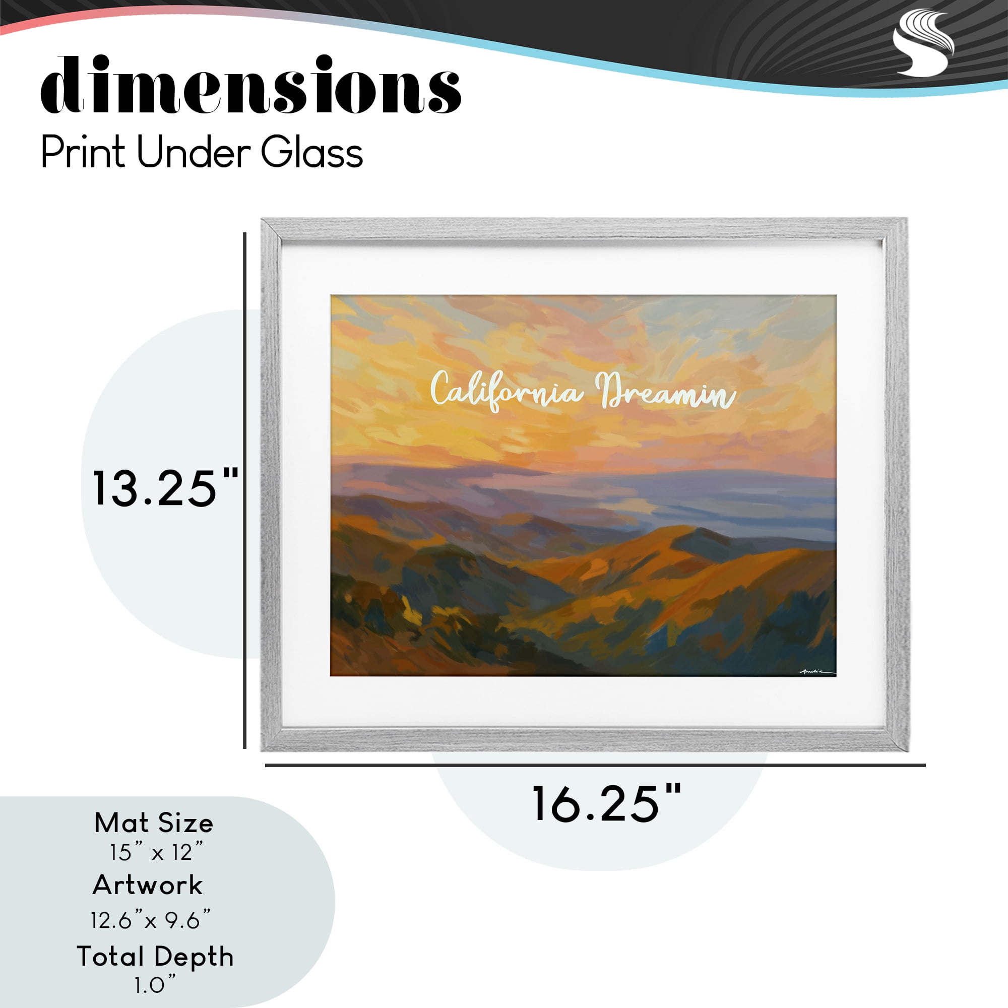 Stupell Industries California Dreamin' Mountains Gray Framed Print Under Glass, design by Amelia Noyes