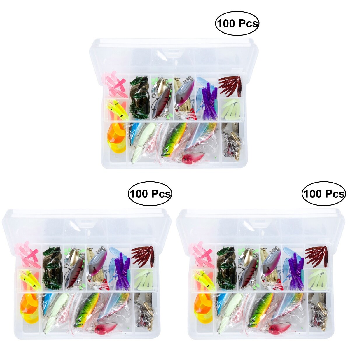 300 pcs Fishing Lures Spinners Plugs Spoons Bait Pike Trout Salmon Box