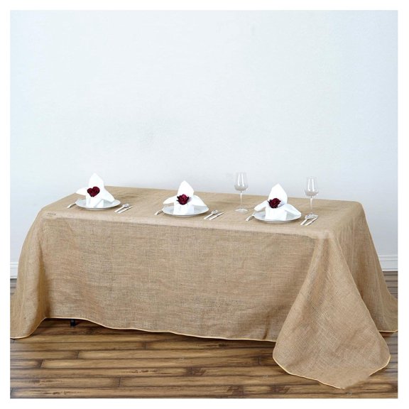 CintBllTer 90-Inch x 132-Inch Natural Brown Burlap Jute Rustic Rectangle Tablecloth Country Chic Wedding Party Home Table Linens