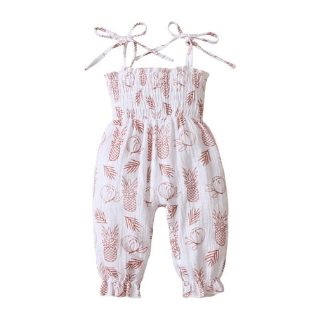 

Frobukio Newborn Infant Baby Girls Pineapple Print Sleeveless Bandage Rompers Jumpsuits Long Pants Outfits White 6-12 Months