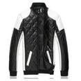 thumbnail image 2 of YODETEY Men Casual Color Matching Leather Stand-Up Collar Zipper Jacket Coats Black 8(XL), 2 of 6