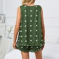 thumbnail image 4 of Women Heart Print Ruffle Pajamas Set Crewneck Tank Top Slant Pocket Shorts 2 Piece Sleepwear Loungewear OD Green XXL, 4 of 6