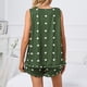 thumbnail image 4 of Women Heart Print Ruffle Pajamas Set Crewneck Tank Top Slant Pocket Shorts 2 Piece Sleepwear Loungewear OD Green XL, 4 of 6