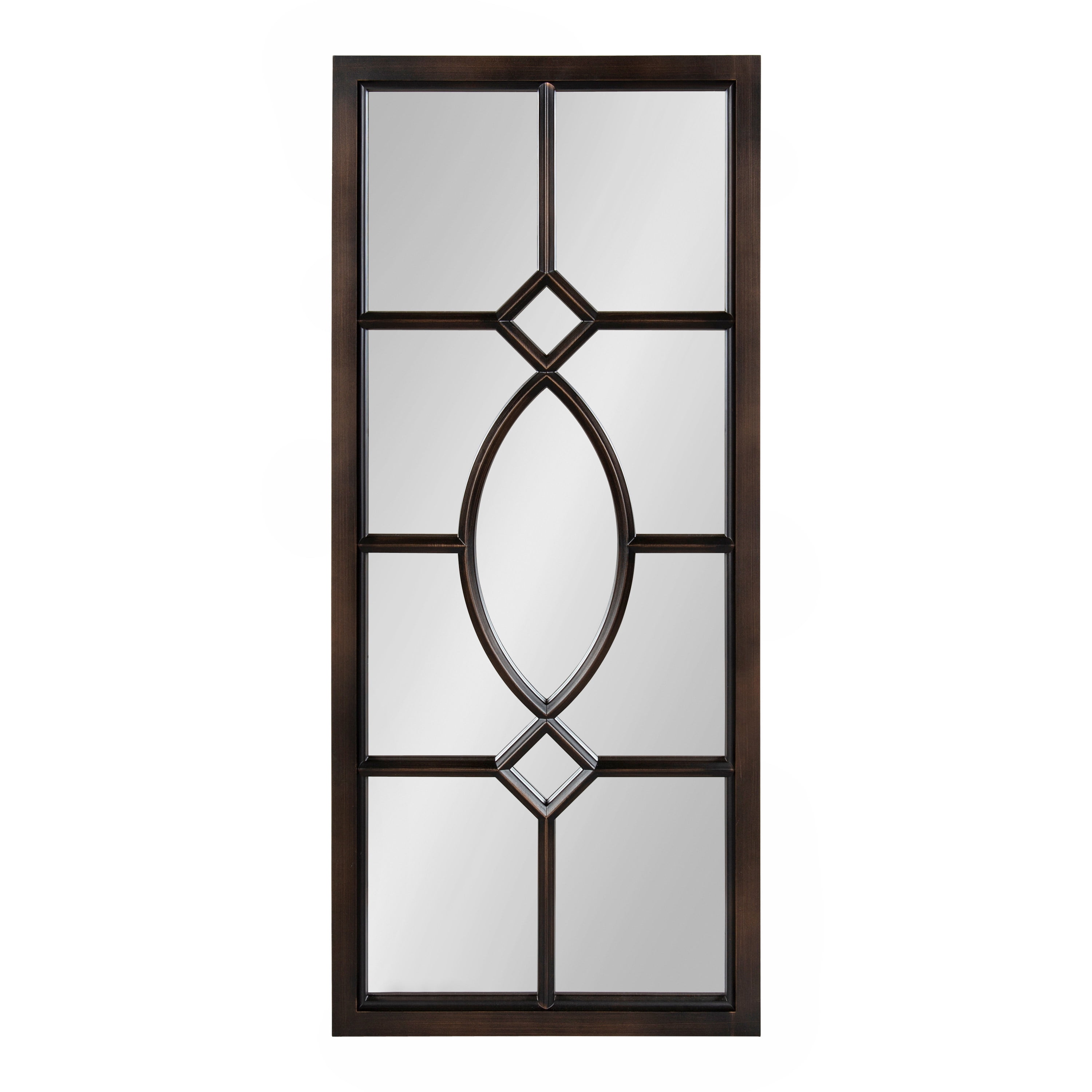 Kate and Laurel Cassat Window Wall Accent Mirror, 13" x 30", Dark Bronze, Rustic Windowpane Inspired Wall Decor