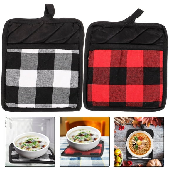 LEORX 2Pcs Assorted Color Oven Pot Holders with Pockets Cloth Pot Pad for Tabletop