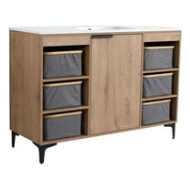 48 in. Single Vanity in Natural Finish with Solid Surface Resin White Sink