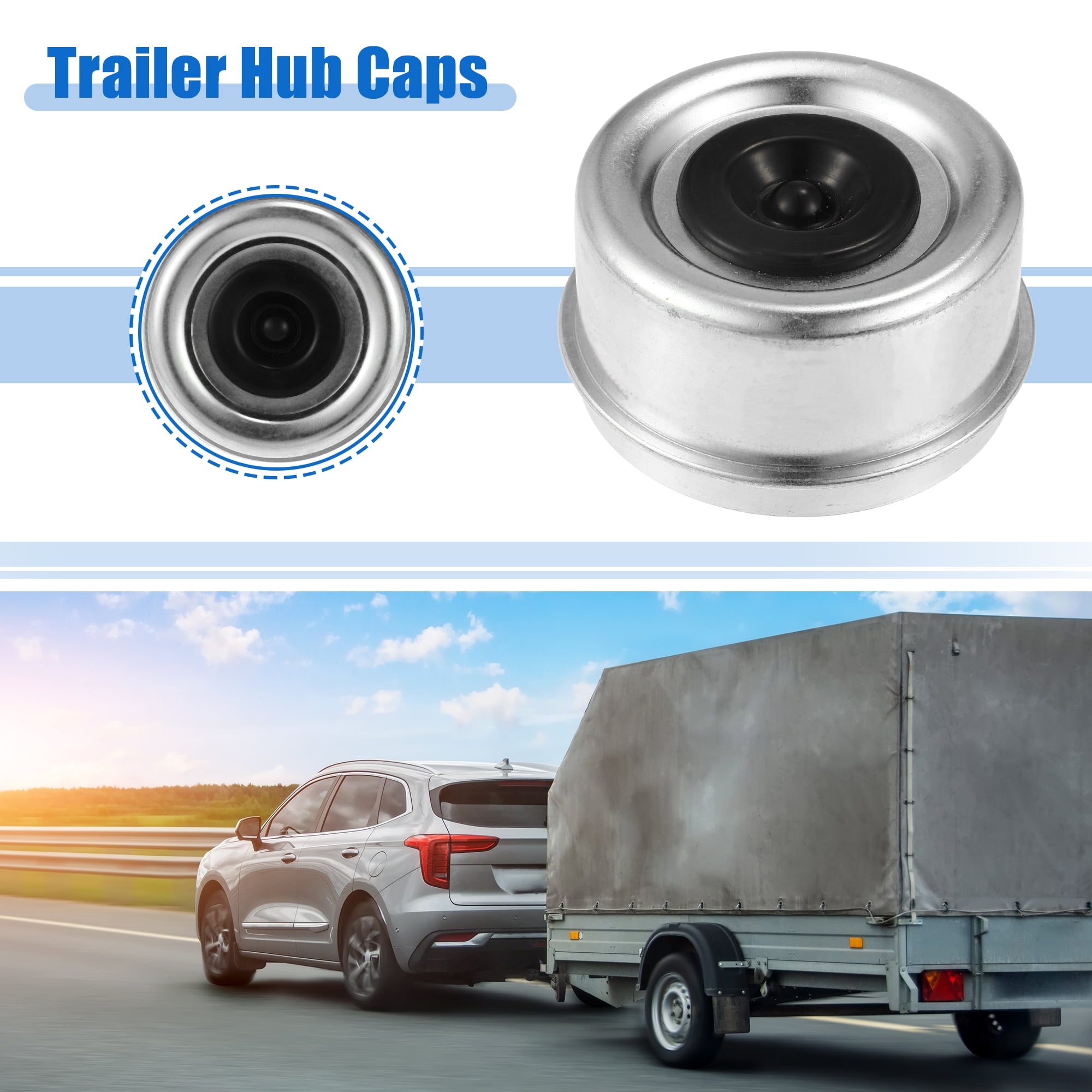 Unique Bargains 2.72" Trailer Axle Dust Cap with Rubber Plugs for Trailer Wheel Hubs